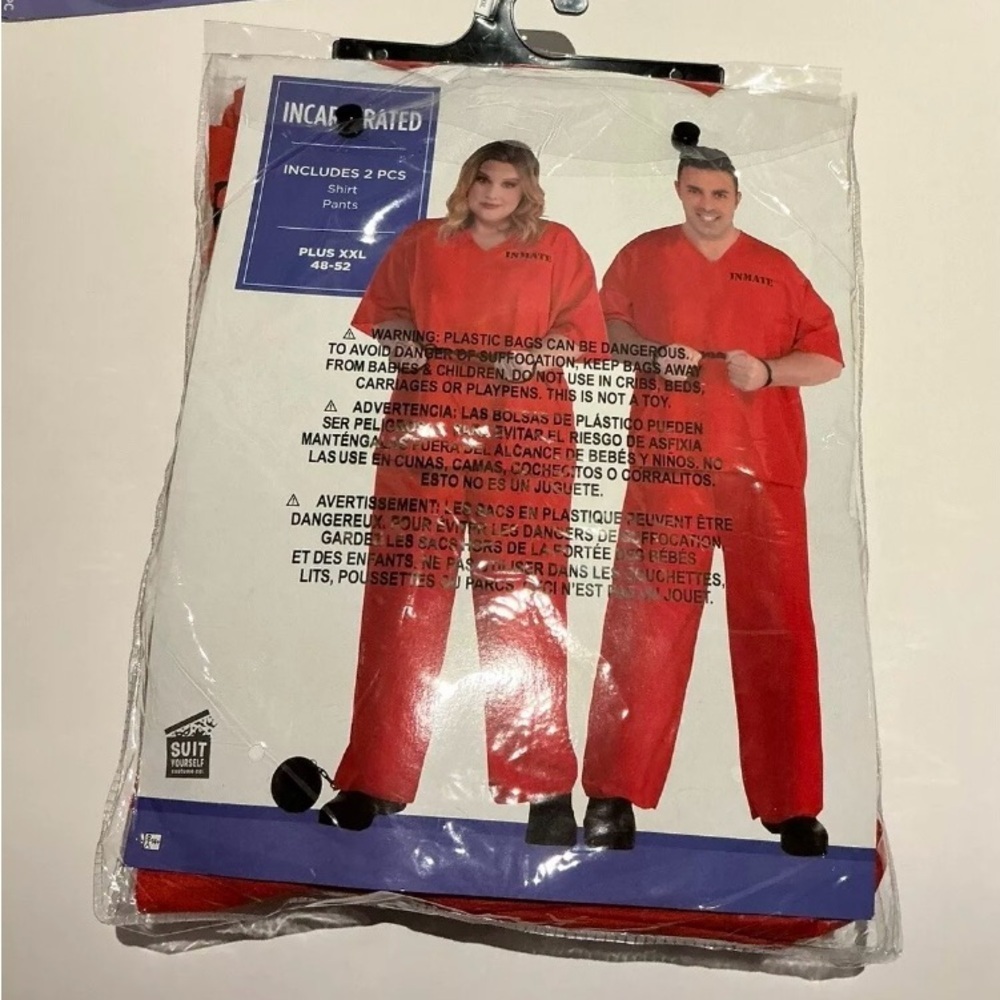 Couples Incarcerated Inmate Halloween Costume. 2 Pice Set. Plus XXL/XL W/1 Cuffs
